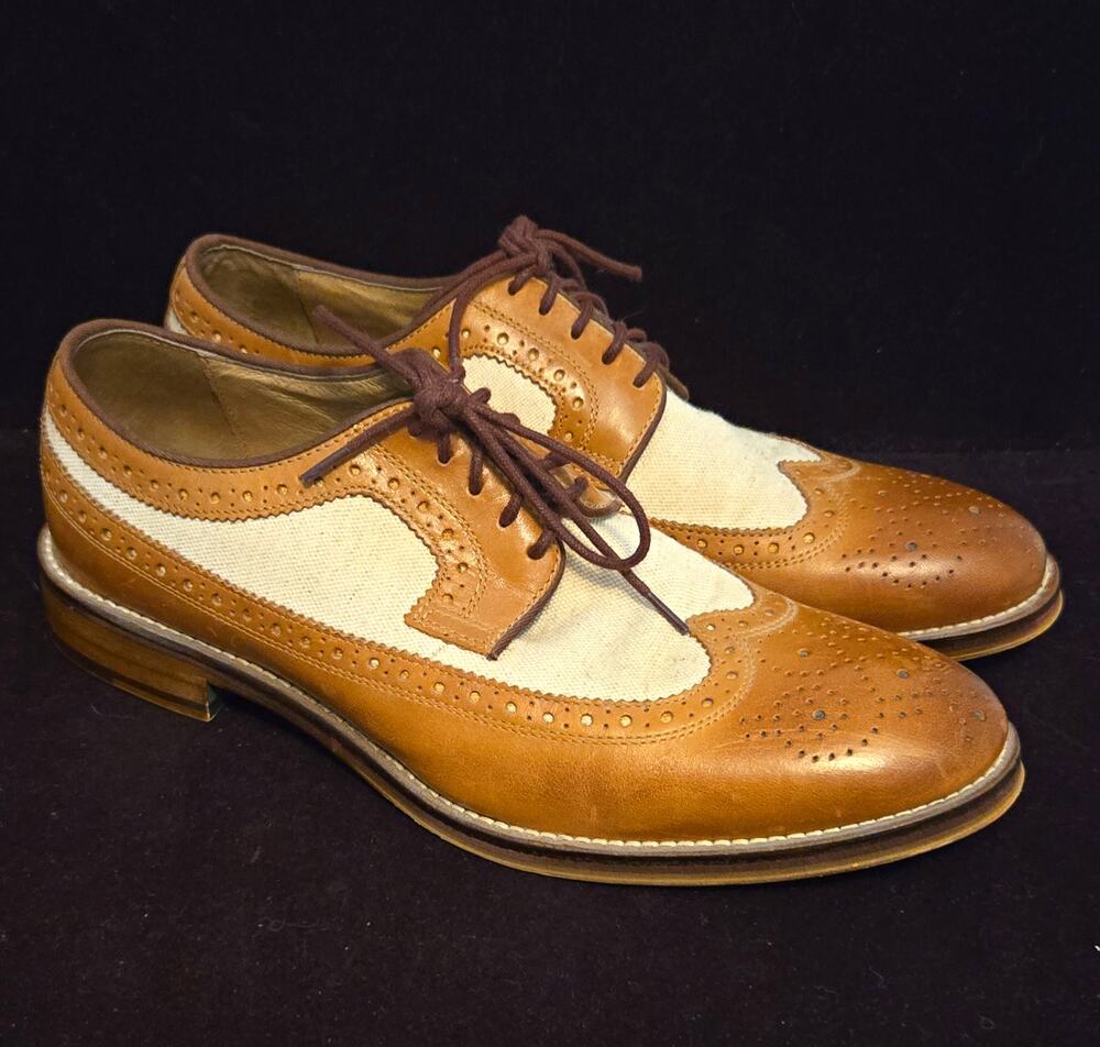 Johnston & Murphy Colorblock Wingtip Brogue Oxford Leather & Linen 8.5